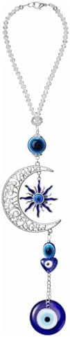 Blue Evil Eye Moon Crystal Hanging Ornament - Protection Amulet for Home Car Window Decor