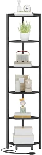 6-Tier Corner Bookshelf with LED Light Black CS66606B