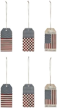 VHC Brands Patriotic Americana MDF Tag Ornaments 6 Pack