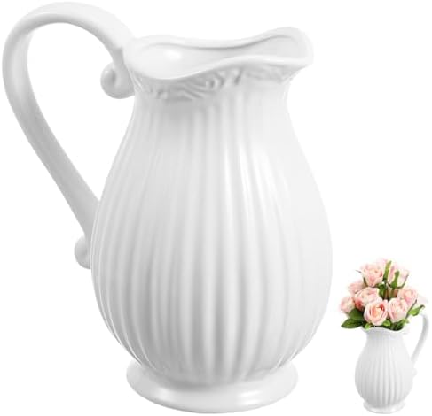 Cabilock White Ceramic Vase 79 Inch Farmhouse Pitcher