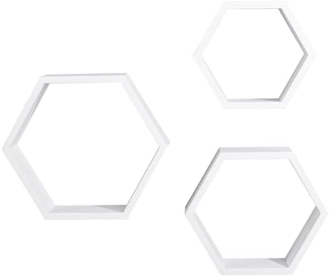 AHDECOR Set of 3 White Hexagon Floating Shelves