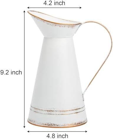 Elsjoy 2 Pack Metal Pitcher Vases with Gold Rim