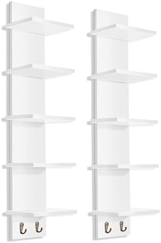 Sorbus 5 Tier Wall Shelf with Hooks 2 Pack