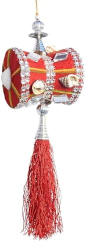 Car Interior Hanging Mirror Decoration Handmade Velvet Damru Accessory Red