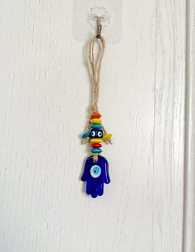 Turkish Blue Hamsa Glass Charm with Metal Frame