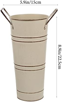 Beavorty Metal Flower Vase Shabby Chic Decorative Bucket with Handles