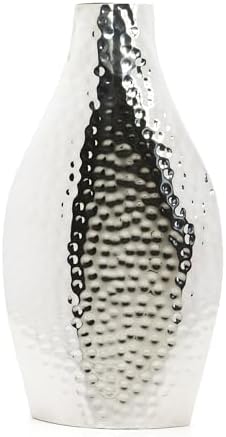 Hosley 17 Inch Tall Silver Metal Vase