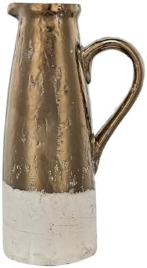 AB Home Farmhouse Pitcher Vase - Cream White and Gold