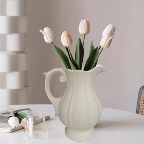 Large Rustic Ceramic Vase with Handle for Home Decor