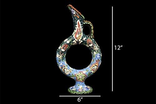 EliPOT Ceramic Vase Hittite Design Light Blue Dark Green
