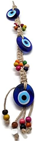 Mystic Jewels Three Turkish Eye Ornament Glass with Wood Beads for Hanging