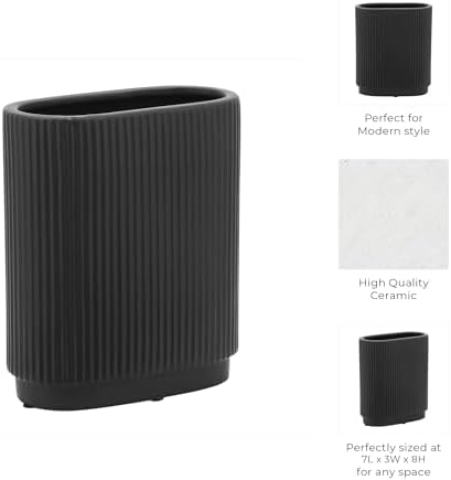 Sagebrook Home Modern Ribbed Ceramic Vase 8 Black