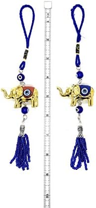 Bravo Team Lucky Blue Evil Eye Hanging Ornament with Elephant Charm and Tassel - Home Car Decor