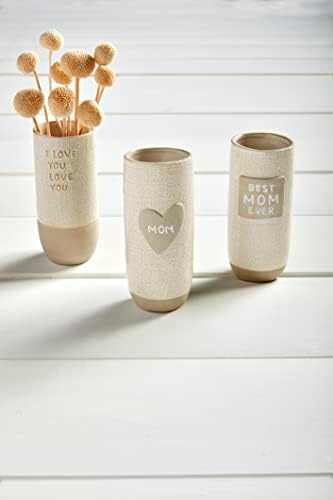 Mud Pie Textured Mom Vase Love White