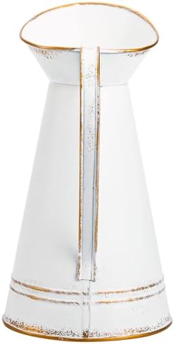 Elsjoy 2 Pack Metal Pitcher Vases with Gold Rim