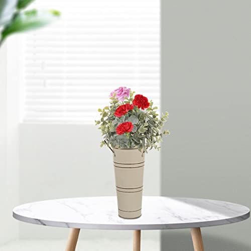 Beavorty Metal Flower Vase Shabby Chic Decorative Bucket with Handles