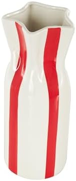 Deco 79 Round Ceramic Vase with Red Stripes