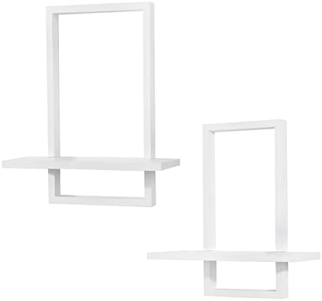 PHOENANCEE Square Floating Shelf Set of 2 Solid Wood White