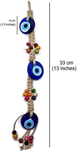 Mystic Jewels Three Turkish Eye Ornament Glass with Wood Beads for Hanging