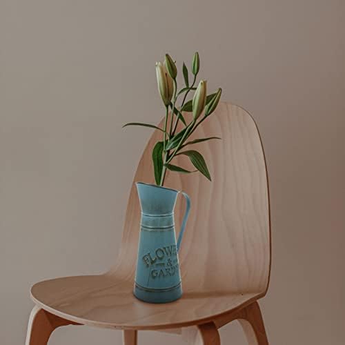 Vintage Blue Iron Pitcher Vase for Farmhouse Decor