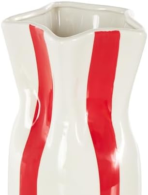 Deco 79 Round Ceramic Vase with Red Stripes