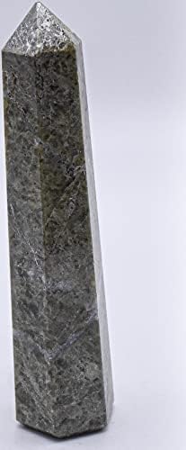 34 Inch Green Vesuvianite Obelisk with White Calcite Inclusions Natural Crystal Mineral Specimen Tower