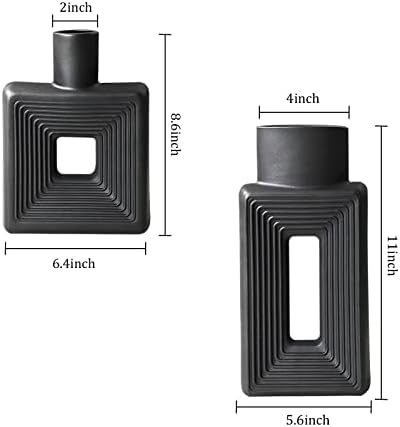 Black Ceramic Vase Set of 2 Modern Geometric Design