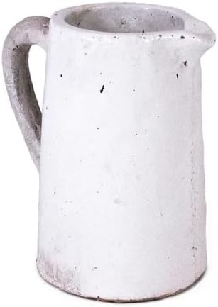 Vintage White Ceramic Pitcher Vase with Handle 12 Tall