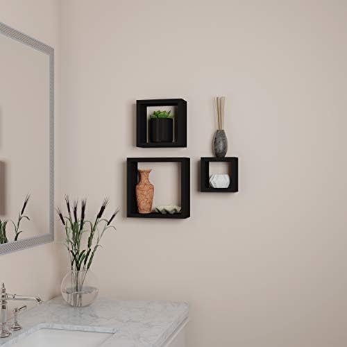 Floating Shelves Cube Wall Shelf Set with Hidden Brackets Black