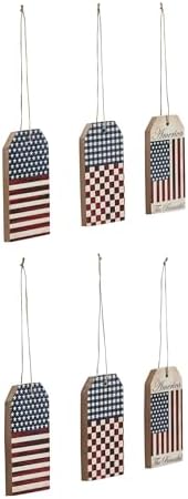 VHC Brands Patriotic Americana MDF Tag Ornaments 6 Pack