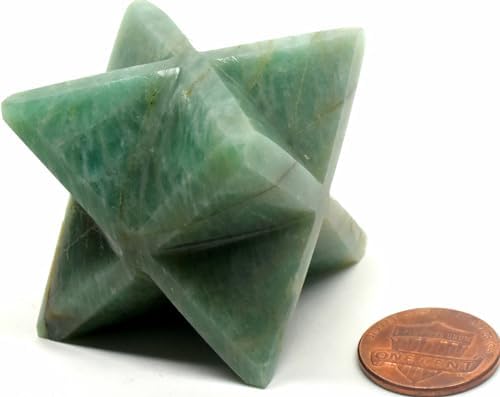 24 Inch 90g Green Amazonite 8 Point Merkaba Star with Clear Quartz Cabochon