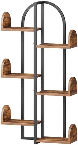 HOOBRO Tree Floating Shelf Wall 6-Tier Rustic Brown and Black