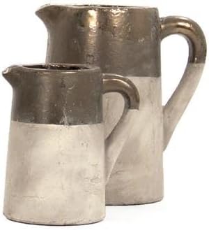 Two-Tone Ceramic Pitcher with Handle and Spout