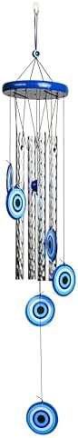 BEZAVO 27-Inch Evil Eye Wind Chime with 4 Silver Pipes