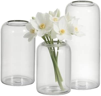 Tahnach Glass Bud Vases Set of 3 Clear Vases for Centerpieces