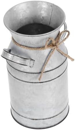 Galvanized Metal Vase with Handle Vintage French Country Style