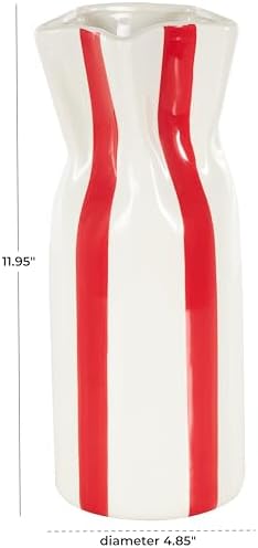 Deco 79 Round Ceramic Vase with Red Stripes