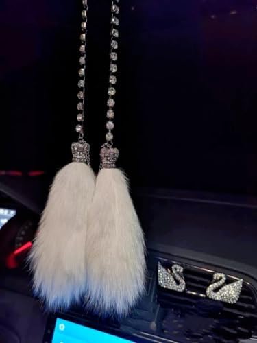 Bling Car Charm Cute Plush Fox Hanging Mirror Ornament