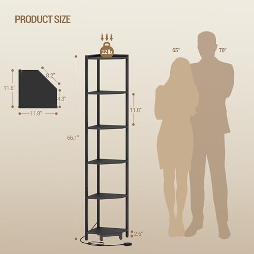 6-Tier Corner Bookshelf with LED Light Black CS66606B