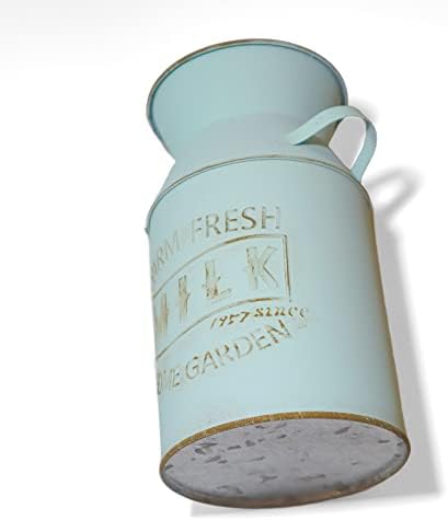 Galvanized Blue-Green Milk Can Vintage Vase