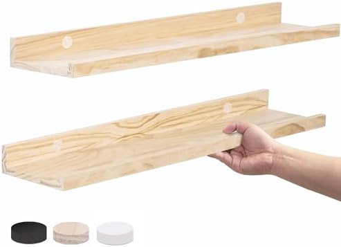 24 Inch Pine Wood Floating Shelves Set of 2 for Home Decor