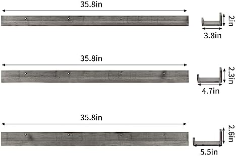 Giftgarden 36 Inch Grey Floating Shelves Set of 3