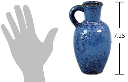 Rustic Blue Ceramic Jug Vase with Handle
