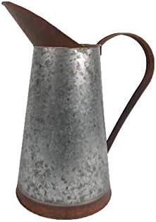 Vintage Galvanized Metal Large Pitcher Flower Holder Vase