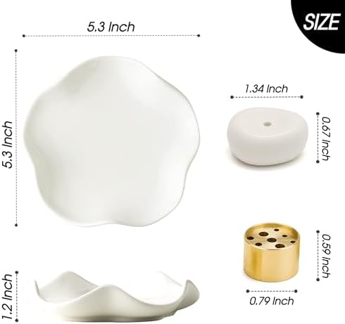 Elegant Ceramic Incense Holder Set with Wave Shape and Brass Holder - White