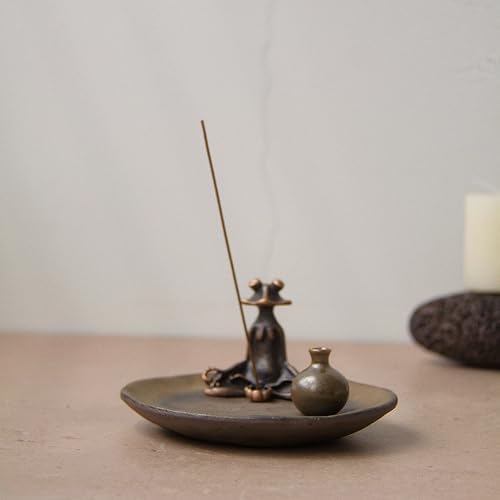 Frog-Vase Incense Holder Rust-Glazed Ceramic Incense Stick Holder for Meditation and Zen