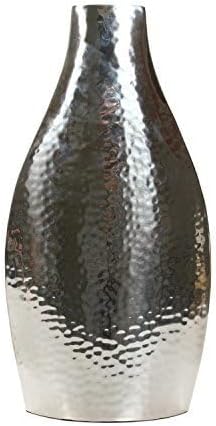 Hosley 17 Inch Tall Silver Metal Vase