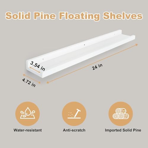 White Floating Shelves for Wall Set of 2 24 Inch Long