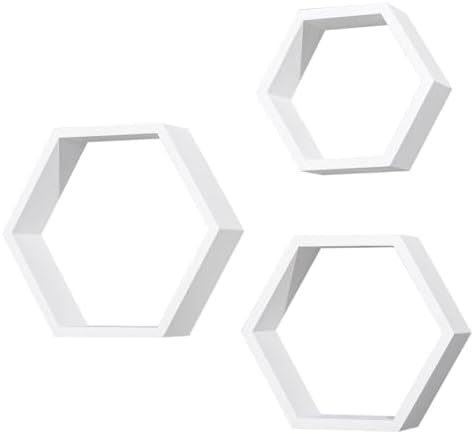 AHDECOR Set of 3 White Hexagon Floating Shelves
