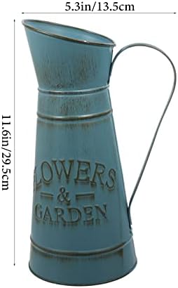 Vintage Blue Iron Pitcher Vase for Farmhouse Decor